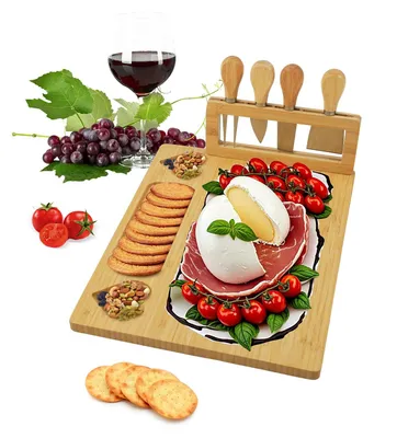 Bambus-Kaasplank mit 4 Messern, 35x27 cm, personalisiert