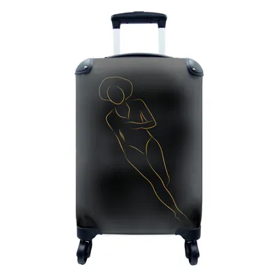 Produktbild von MuchoWow® Koffer Handgepäck Trolley Rollkoffer Kleine Reisekoffer mit 4 Rollen - Frau - Gold - Strichzeichnung - Cabin Size < 55x40x23 cm & 55x40x20 cm - Fotokoffer - Kabinenkoffer - Boardgepäck - Reise-Box - Reisekoffer - Reisegepäck - Koffer mit Bild - Trolley für Kinder