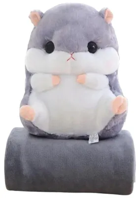 Produktbild von Kruzzel 25638 Weicher Plüschhamster – 3-in-1-Kissen mit Decke, grau