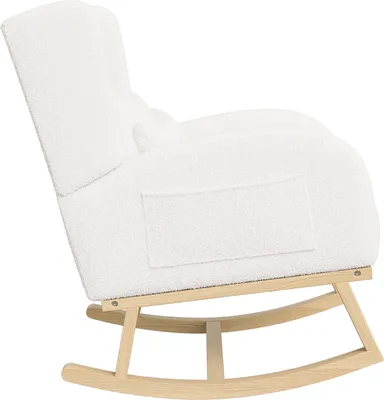 Image de CDGlobal Fauteuil à bascule, fauteuil à bascule rembourré moelleux avec coussin lombaire, poche latérale, fauteuil de relaxation avec cadre en bois, tissu Teddy, pour le salon, la chambre, Beige