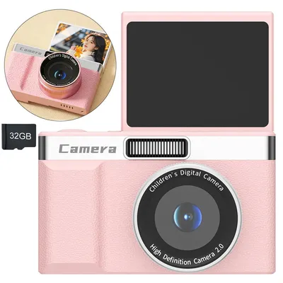 Produktbild von Kinderkamera FHD1080P, 32GB Digitalkamera Mit Speicherkarte, 2,4" LCD 180° Drehbildschirm, 1200mAh Batterie, Fotokamera Für Kinder, 5 Puzzle-Spiele