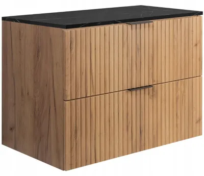 Zdjęcie produktu dla Rodan | Szafka pod umywalkę Brązowa 60 cm - Blat czarny marmur - 3 kolory uchwytów w zestawie - Soft-Close