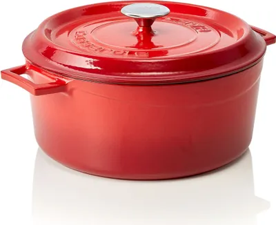 Produktbild von LAVA Kochtopf mit Deckel aus emailliertem Gusseisen Rot mit 6,7 Liter