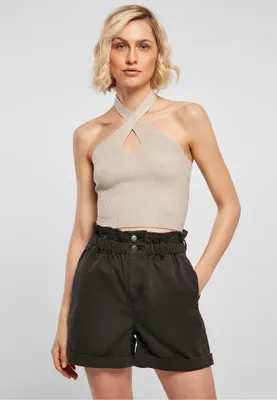 Obrázek produktu pro Dámské tílko Urban Classics Ladies Rib Knit Crossed Neckholder Top lighttaupe - XL