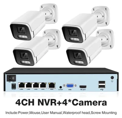 Immagine prodotto di Sistema di videosorveglianza con 4 telecamere - Kit NVR POE da 8MP con visione notturna e rilevamento del movimento