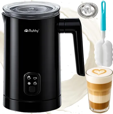 Zdjęcie produktu dla Elektryczny spieniacz do mleka RUHHY - 4 tryby 65/75°C, 160/350 ml, 400 W, nieprzywierający, stal nierdzewna, cichy 26180