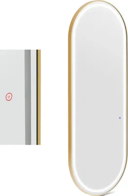 Zdjęcie produktu dla Konsola Konsoleta Fryzjerska Lustro Z Oświetleniem Led Owalne 180 X 70 Cm - Złote
