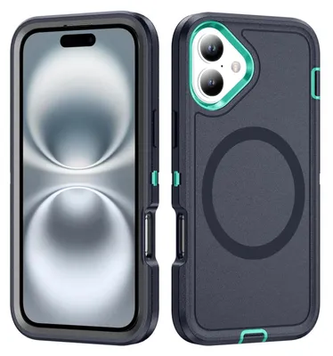 Produktbild von Mobigear Rugged Mag iPhone 16 MagSafe Schutzhülle, Hartschalenhülle, Rückseite, stoßfest - Dunkelblau