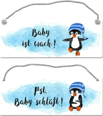 Produktbild von Pst Baby schläft Wendeschild mit Pinguin in blau