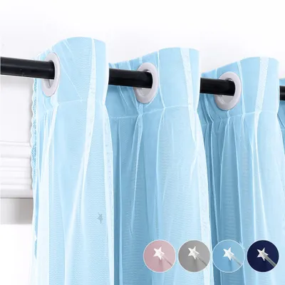 Obrázek produktu pro Záclona Dutá hvězda Záclona Dvouvrstvý Voile neprůhledný Eyelet šátek do ložnice Dětský pokoj, modrá, 130x215cm