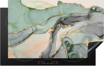 Produktbild von KitchenYeah© Herdabdeckplatte Gold - Marmor - Grün - Luxus - Glitzer - Marmoroptik , 83x51cm, Küche Deko, Glaskeramikkochfeld Herdabdeckung, Abdeckplatte fùr Kochfeld