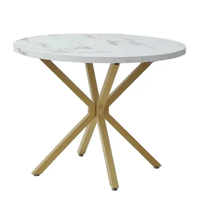 Produktbild von Esstisch, Marmor-Effekt-Oberfläche, minimalistisches modernes Design, Weiß und Gold