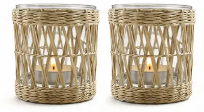 Immagine prodotto di Portacandele in macramè, ghirlande di paglia, color beige, confezione da 2 pezzi, 8,5 cm