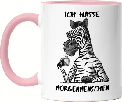 Produktbild von Ich Hasse Morgenmenschen Tasse Rosa Morgenmuffel Erstmal Kaffee Büro Kollegen Zebra Geschenk