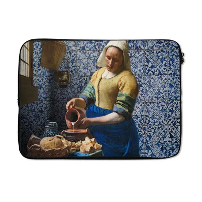 Produktbild von MuchoWow® Laptop Hülle 14 ZollMilchmädchen - Delfter Blau - Vermeer - Gemälde - Alte Meister Laptoptasche - Laptoptasche - Stoßsicher - Schutzhaube