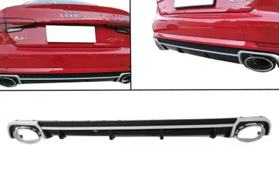 Immagine prodotto di Paraurti posteriore con diffusore per Audi A4 B9 8W, modelli dal 2016 al 2018, stile RS4, adatto sia per berlina che per station wagon.