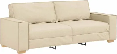 Image de Canapé 3 places vidaXL, couleur crème, 220 cm, tissu