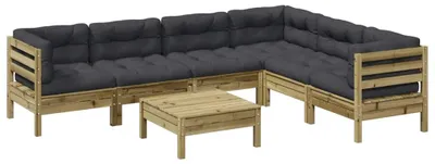 Image de vidaXL Ensemble de 7 canapés de jardin avec coussins en pin imprégné