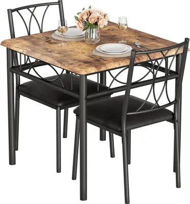 Immagine prodotto di Set da pranzo per 2 persone - Tavolo da pranzo quadrato con sedie - Salvaspazio - Per spazi ridotti - Legno - Sedie nere