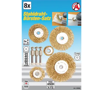 Obrázek produktu pro KRAFTMANN 50908 Sada ocelových drátěných kartáčů 8 ks.