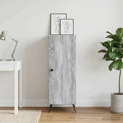 Image de vidaXL Meuble de rangement latéral, Sonoma-gris, 33 x 34,5 x 90 cm, fabriqué en panneaux de particules
