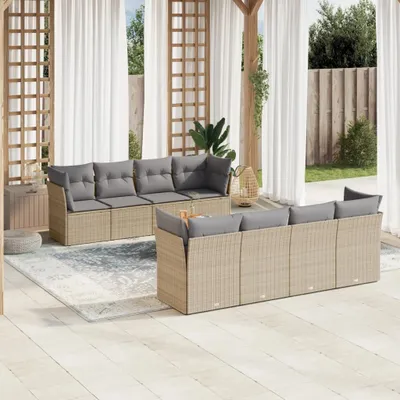 Produktbild von 9-tlg. Garten-Sofagarnitur mit Kissen Beige Poly Rattan 3223525