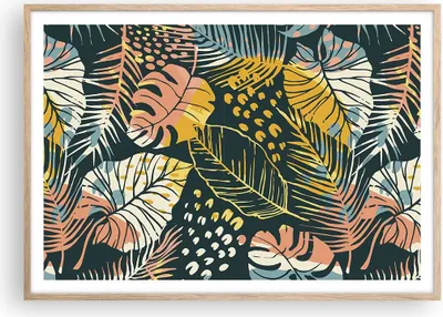 Produktbild von Gerahmtes Poster - Rahmen in heller Eiche - Blätter modern bunt - 100x70 cm - Wand Bild - Wanddeko - Wandbilder - Kunstposter - Wandposter - Bilderrahmen - Bilder - Kunstdruck - P2NAA100x70-4630