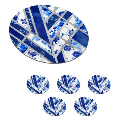Obrázek produktu pro KitchenYeah® Skleněné podtácky kulaté sada 6 ks Delft Blue - vzor - abstraktní 10x10 cm podtácky na sklenice - podtácky na nápoje - ochrana desky stolu - podtácky na šálky stolní barové sklo