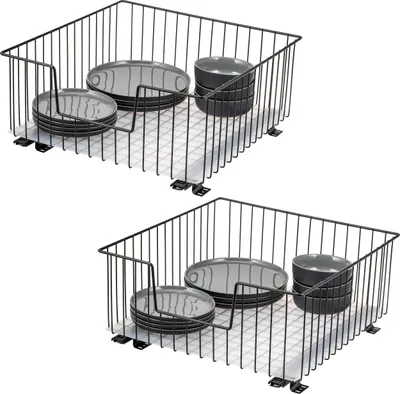 Obrázek produktu pro bremermann Výsuvný koš do skříně, 2 ks, 50 cm, s policí, zásuvkou pro dodatečnou montáž, výsuvný koš do skříně z kovu, černý
