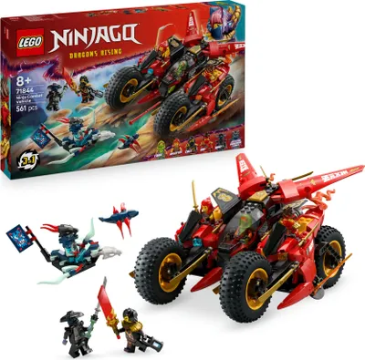 Produktbild von LEGO NINJAGO Ninja-Actionflitzer - 3-in-1-Spielzeug mit 2 Ninja-Bikes, 1 Jet und 6 Minifiguren, einschließlich Kai und Frak - Aufstieg der Drachen Geschenk für Jungen ab 8 Jahren - 71844