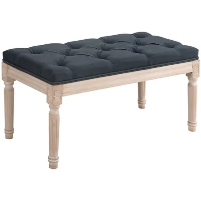 Produktbild von HOMCOM Ławka tapicerowana Ławka do łóżka Vintage, ławka do przedpokoju z guzikami, wygląd lnu, nośność do 120 kg, 80x40x43 cm, ciemnoszara