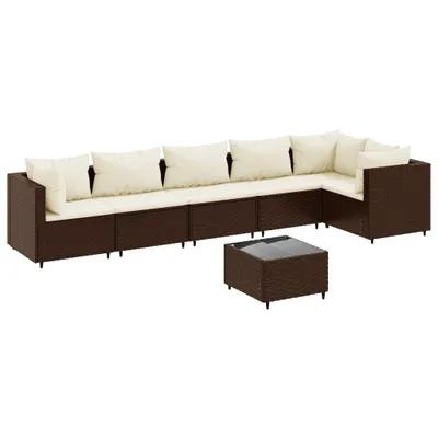 Image de Salon de jardin avec coussins 7 pcs marron résine tressée