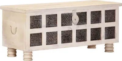 Image de The Living Store Coffre de rangement Blanc 110 x 40 x 45 cm Acacia massif