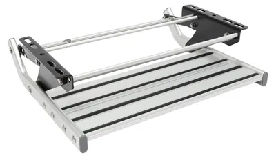 Zdjęcie produktu dla Schodki do kampera - ręcznie obsługiwane - proste schodki - udźwig 150 kg - stop aluminium, antypoślizgowe - 54x61x20 cm - srebrne