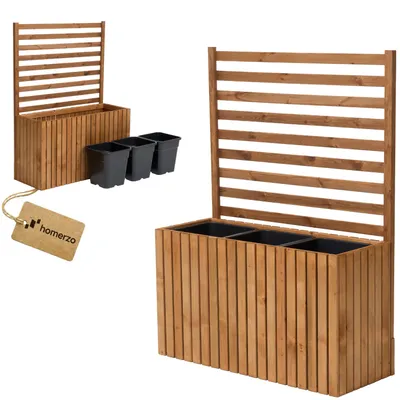 Produktbild von Pflanzkübel mit Rankgitter Spalier mit Pflanzkasten Blumenkasten aus Holz Hochbeet mit 3x18L Pflanzeneinsatz (vertikal-braun, 98x36x55 H132)