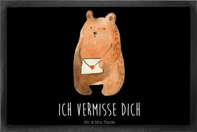 Produktbild von Mr. & Mrs. Panda Fussmatte Bär Liebesbrief 40 x 60 cm - Schwarz - Geschenk, Vermissen, Bodenvorleger, Partner, Sehnsucht, Türvorleger, Liebeskummer, Schmutzfangmatte