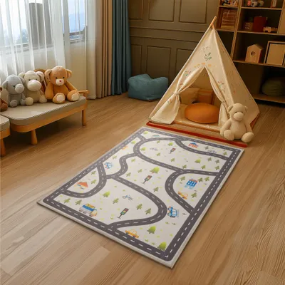 Produktbild von Navaris Spielteppich Straße - Autoteppich Kinder - Spielteppich Jungen - Spielteppich Mädchen - Teppiche fürs Kinderzimmer - Farbenfrohes Design - 120