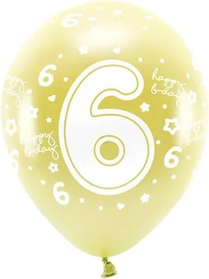 Produktbild von Öko-Luftballons 33 cm, Zahl „6“, hellgold (1 Packung / 6 Stück)