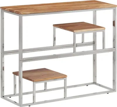 Productafbeelding van Wandtafel roestvrij staal en massief acaciahout zilverkleurig