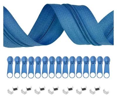 Produktbild von 5m Endlos-Reißverschluss 3mm mit 10 Zippern und 15 Endstücke freie Farbwahl,S213 blau