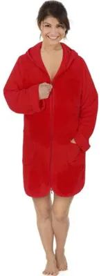 Immagine prodotto di Accappatoio in spugna da donna, con zip, taglia M, colore rosso