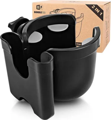 Produktbild von Kinderwagen-Getränkehalter mit Handyhülle und 360°-Drehung, schwarz