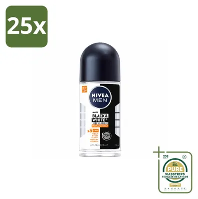 Image de 25 déodorants roll-on NIVEA MEN Black & White Ultimate Impact, 50 ml - Pack de 25 pièces