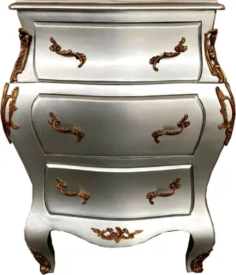 Image de Casa Padrino Commode baroque argent / laiton - Commode en bois massif faite à la main avec 3 tiroirs - Meubles baroques