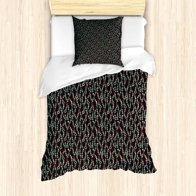 Produktbild von ABAKUHAUS Retro Bettbezug Set, Nostalgische Geometrie inspiriert Muster mit Repetitive Kreise Artsy, 135 x 200 cm + 80 x 80 cm, Seal Brown Pale Teal