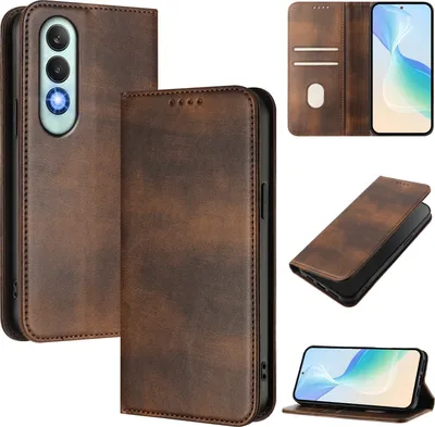 Obrázek produktu pro Pouzdro pro OnePlus Nord CE4, vintage kožené pouzdro s RFID ochranou, přihrádkami na karty, stojánkem Hnědý