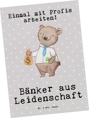 Produktbild von Mr. & Mrs. Panda Postkarte Bänker Leidenschaft - Grau Pastell - Geschenk, Beruf, Postkarten, Ansichtskarte, bildkarte, Grußkarte, Spruch, Ausbildung, Ansichtskarten