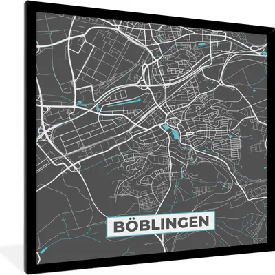 Produktbild von MuchoWow® Gerahmtes Poster Böblingen - Stadtplan - Blau - Karte - Deutschland 40x40 cm - Poster mit Schwarzem Bilderrahmen Wandposter Rahmen Foto Bilder - Mit Rahmen - Wanddekoration Schlafzimmer