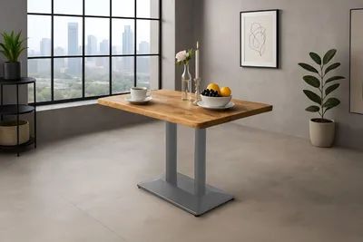 Produktbild von Bistrotisch Baumkante massiv Mango 100 x 60 cm Mittellfuß Silber ISLA