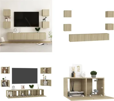 Obrázok produktu pre vidaXL 7-dielna súprava TV skriniek Sonoma dub na báze dreva - TV skrinka - TV skrinky - HiFi skrinka - HiFi skrinky